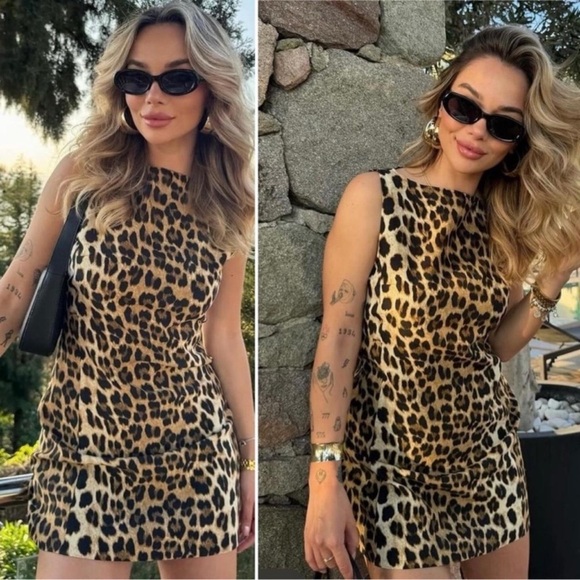 NWT ZARA ANIMAL PRINT DRESS ZW COLLECTION 3201/140 LEOPARD WOMEN LARGE - Picture 2 of 14